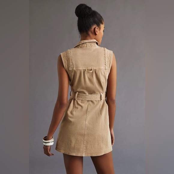 Pilcro Button-Front Mini Dress Tan Women’s Size 2 - Picture 2 of 8